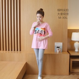 9009 # (real shot) 2017 spring new long-sleeved baby shirt + leggings pregnant women set