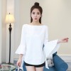 1008 new women's ladies temperament pure color boat neck shirt