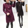 9230 # 2017 winter new ladies Korean fashion lace hook flowers plus velvet thick plain dress