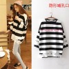 9827 # Korean maternity dress spring and autumn stripes lace sweater fashion wear T-shirt