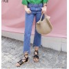 Student burr straight loose nine points high waist Harlan wide leg pants BF wind was thin casual jeans female # 9009