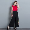 329 cotton and linen embroidery large size national wide leg pants