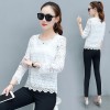 9036 Hollow long-sleeved lace bottom shirt slim blouse