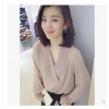 Chiffon shirt long sleeve European personality V collar bottom shirt