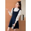 5112# Sweet thin A-line suit long sleeve shirt + denim strap skirt two-pieces