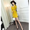 9167 Korean fashion sexy V-neck lace Slim trumpet sleeve dress