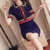 Knitted ice silk dress female summer 2017 new POLO collar skirt Korean version of self-cultivation sweet girl heart