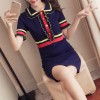 Knitted ice silk dress female summer 2017 new POLO collar skirt Korean version of self-cultivation sweet girl heart