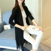 A06 tassel hem long sweater cardigan