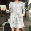 526 # real shot South Korea small fresh college wind V-neck pocket eight-point sleeve doll dress