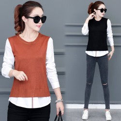 9029 fake two piece knitting splicing sweater