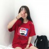 5228 # real shot South Korea ulzzang Hong Kong style fun printing hole in the long paragraph TEE female