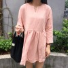 526 # real shot South Korea small fresh college wind V-neck pocket eight-point sleeve doll dress