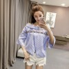 126 striped lotus leaf off shoulder sweet shirt