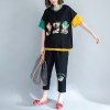 Large size women thin cotton comfortable cartoon printing spell color leisure loose T-shirt 8797#