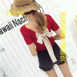 5115 bow back knit short sleeve t-shirt