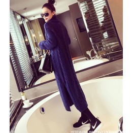 1755 autumn and winter Korea loose twist knitted thick long high collar sweater dress