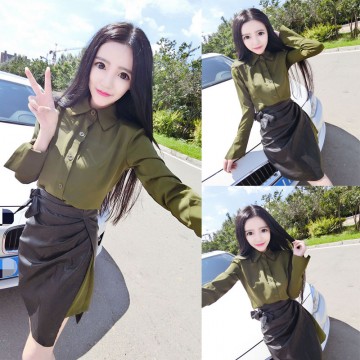 4347 ladies long slim shirt with fashion personality package skirt