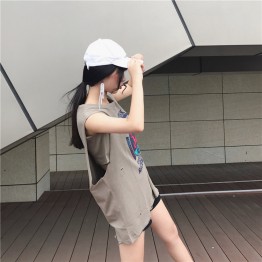 Korean fashion students sleeveless T-shirt printing vest 2107