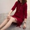 Korean fashion women autumn and winter loose A-line tassel round neck sweater