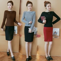 8046 plus size knitting backing long sleeve sweater