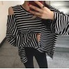 Korean style simple striped loose long sleeve T shirt