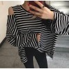 8104 Korean style simple striped loose long sleeve T shirt