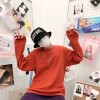 1801 long sleeve solid color loose round neck hip hop T-shirt