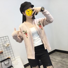 8014 embroidery slim knitted short sweater cardigan
