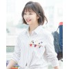 1298 stripes embroidery autumn new students long sleeve shirt