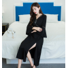 2017 spring and autumn 7 points sleeve V collar retro Slim dress pure black temperament split open dress