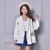 6048 spring and autumn V-neck embroidery loose long-sleeved cardigan sweater