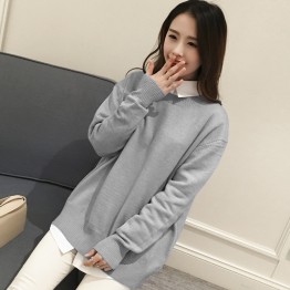 2216 Korean fashion simple color loose large knitted sweater
