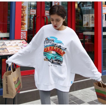 7126 # Korea 2017 personality bat sleeve loose handsome letters girl wind casual t-shirt