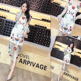 8057 new ladies embroidery grenadine sexy transparent dress