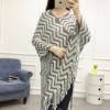 Autumn and winter large size cloak shawl female mid section tassel head hedge wavy pattern sweater