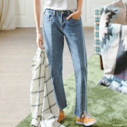 Wide leg pants jeans autumn autumn 2017 new nine pants straight high waist trousers Korean loose large code # 2070