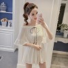 7213 # real shot 2017 Korean summer new cotton and linen word shoulder lotus sleeves dress pants shorts female