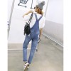 8506 preppy style loose hole suspender denim trousers