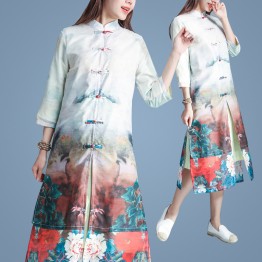 3380 long-sleeved mulberry silk stand collar buckle long coat