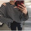 8104 Korean style simple striped loose long sleeve T shirt