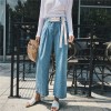 2720 ​​European station 2017 new denim wide leg pants female summer loose high waist decorated belt straight jeans