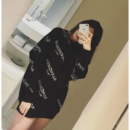 8291 printing letters loose large size round neck knitted sweater