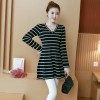8048 # plus size women's new long shirt stripes v neck knit dress