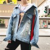 2017 autumn Korean denim jacket short heavy embroidery long sleeve motorcycle jacket