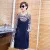 171-1 large size women spring new two-piece stripes t-shirt and denim dress