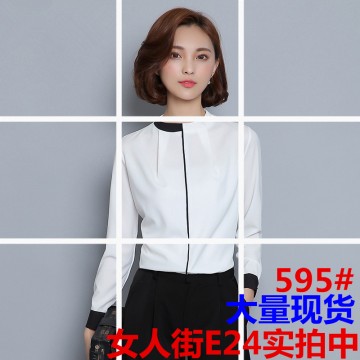 595 # 2017 autumn new white temperament ol professional long-sleeved chiffon shirt