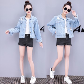 7538 embroidery craft loose long - sleeved denim jacket