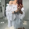 2017 Autumn new Korean version of the word shoulder drawstring wrinkled fungus ears strapless loose red five-point sleeves shirt women