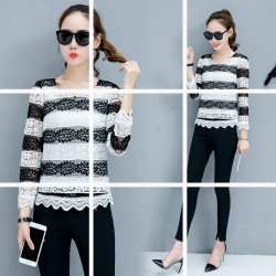 6210 spring and autumn long sleeves hollow lace shirt